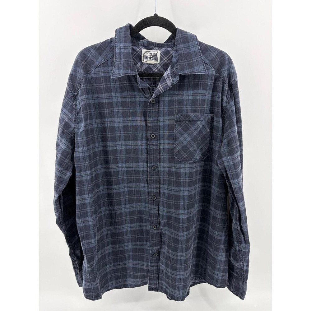 Converse One Star Blue/Navy, Plaid Flannel Shirt, Button Front, Men's Size XL